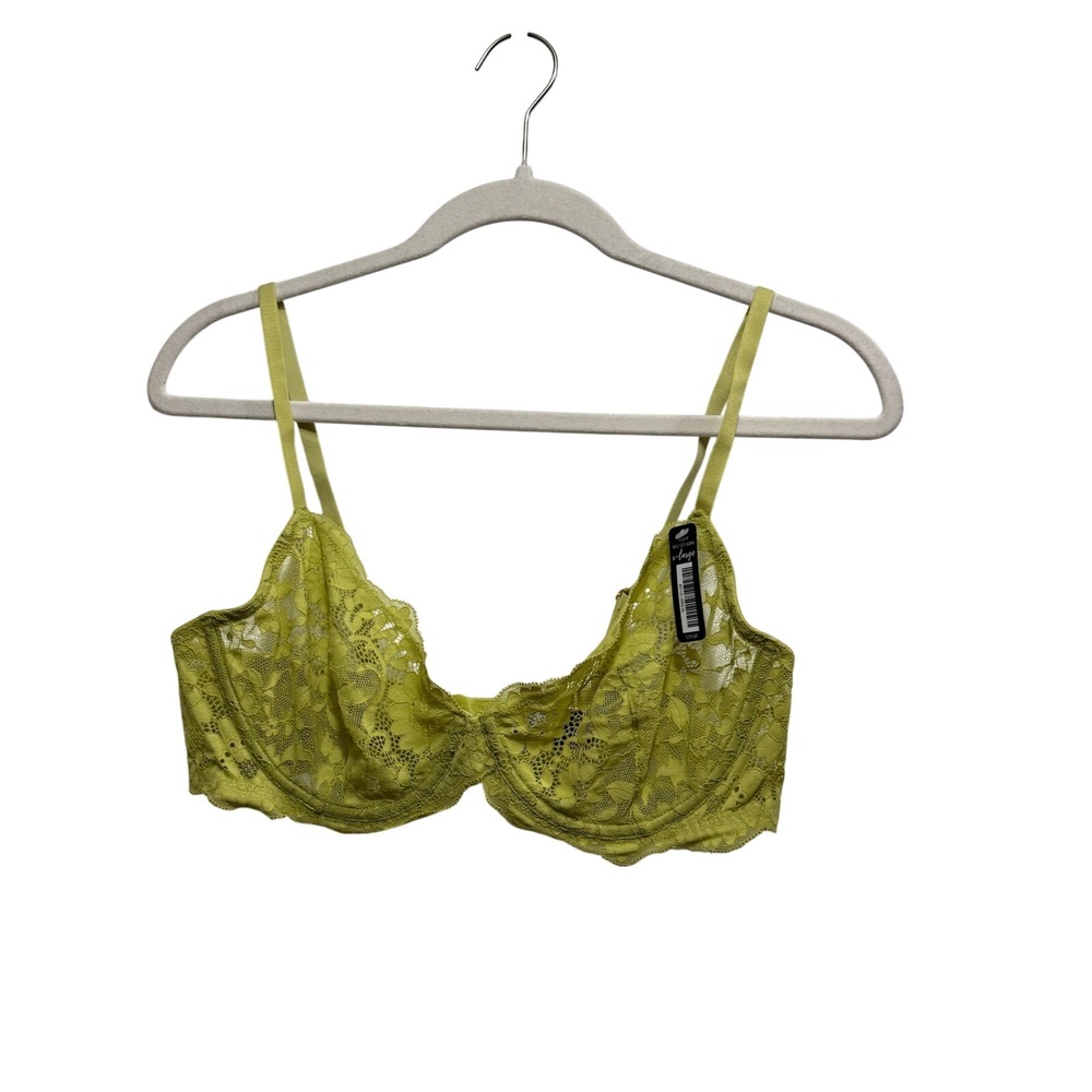 BootayBag X Large Neon Yellow Green Lace Balconette Bra Sheer Style 851121 NWT